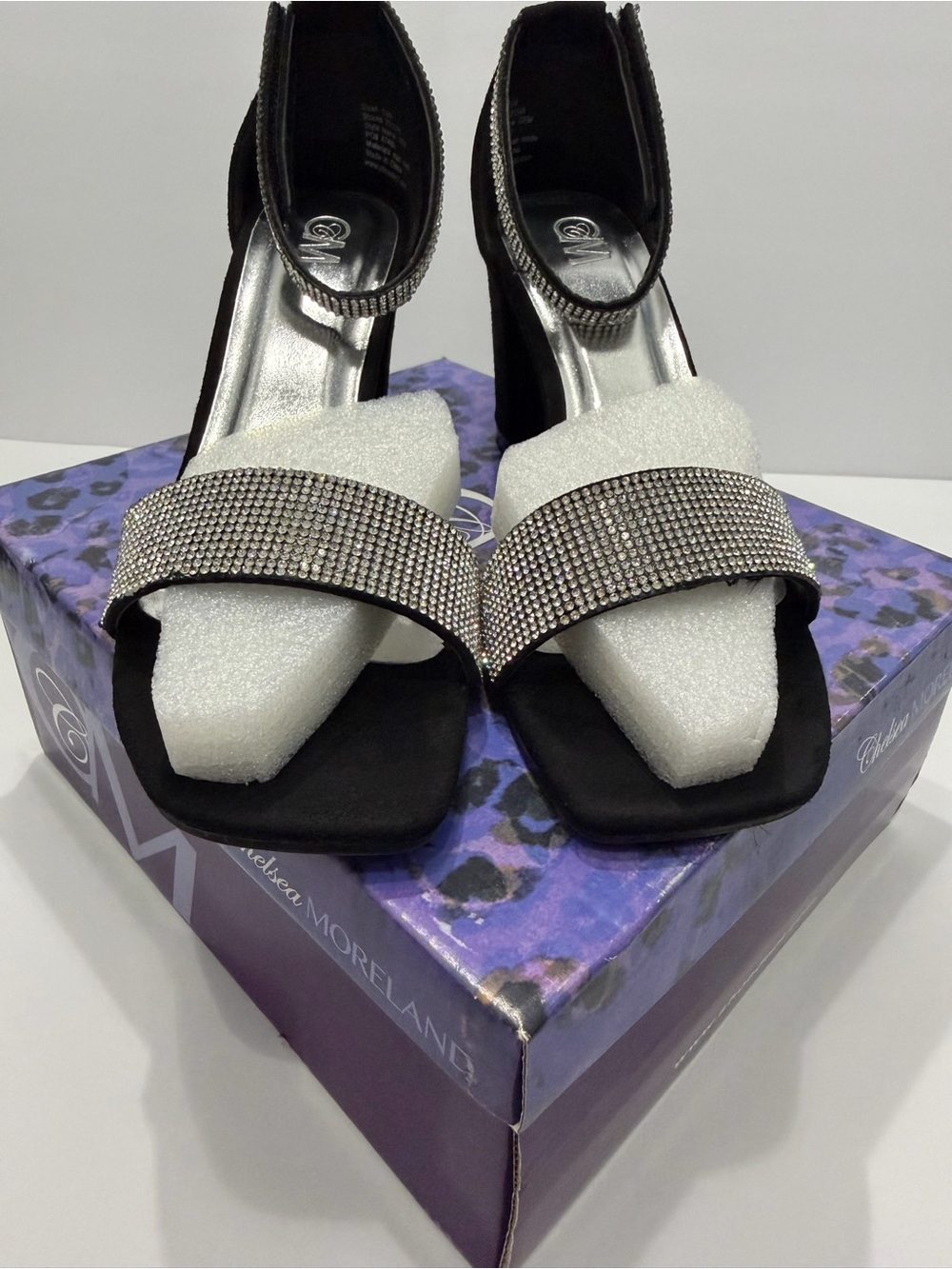 Black Rhinestone Ankle-Strap Heels - Picture 7 of 9